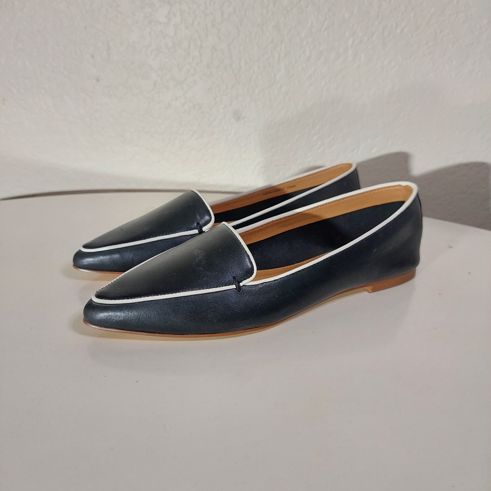 J. CREW Edie Black & White Leather Pointy Toe Loafer Flats Women's Size 6